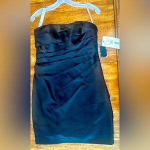 Black Satin Strapless Short Dress